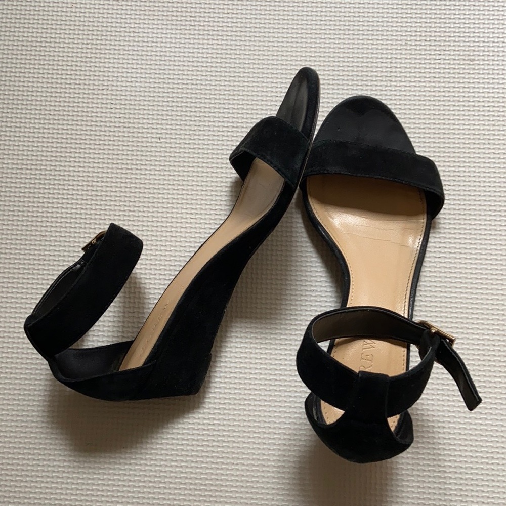 J crew black suede wedge heels sz 6